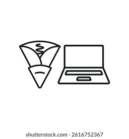 Laptop and crepe set icon represents sweet work breaks, cozy digital vibes, and creative productivity moments.