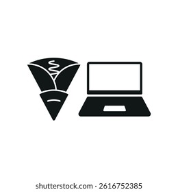 Laptop and crepe set icon represents sweet work breaks, cozy digital vibes, and creative productivity moments.