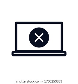 Laptop with cross checkmark.The line icon.Vector illustration.White background.
