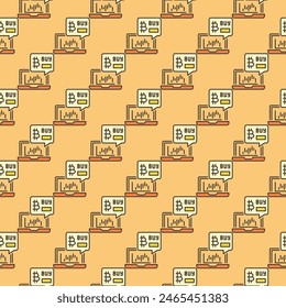 Laptop Crypro Trading vector Bitcoin Cryptocurrency Trading concept colored seamless pattern