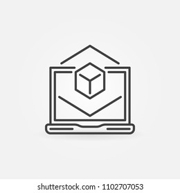 Laptop with cube linear icon. Vector AR concept sign in thin line style