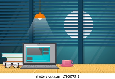 Portátil Copa de Café en el Área de Trabajo Tabla de Trabajo de Office Ilustración