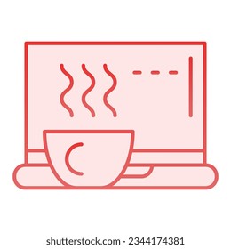 Laptop with cup flat icon. Notebook with a mug pink icons in trendy flat style. Computer gradient style design, designed for web and app. Eps 10
