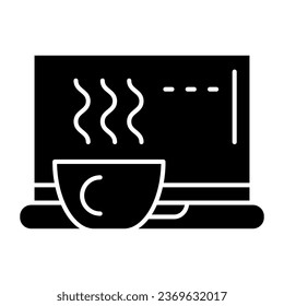 Laptop with cup solid icon. Notebook with a mug vector illustration isolated on white. Computer glyph style design, designed for web and app. Eps 10