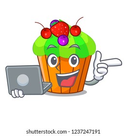 With laptop cupcake shape cartoon the delicious one