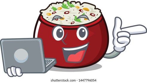 With laptop curd rice served in mascot bowl