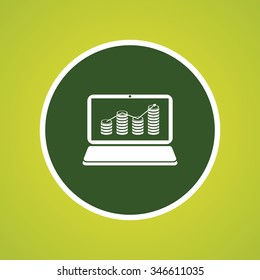 Laptop with currency coins graph Icon