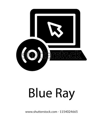 
Laptop with cursor and compact disk offering blu ray icon
