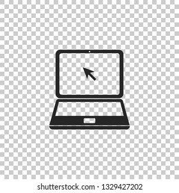 Laptop with cursor icon isolated on transparent background. Flat design. Vector Illustration