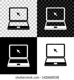 Laptop with cursor icon isolated on black, white and transparent background. Vector Illustration
