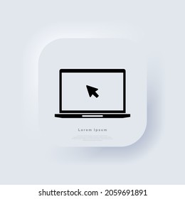 Portátil con icono de cursor. Moderna maqueta vectorial de computadora. Portátil con pantalla en blanco. Ilustración de bloc de notas. Plantilla para un contenido.