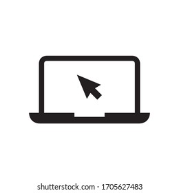Laptop with cursor icon. Notebook with pointer. Display with click icon. Flat style design. Vector graphic illustration. Suitable for web design, mobile app, template, ui.