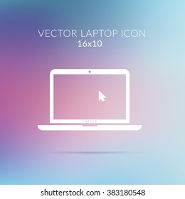 Laptop with cursor icon on red and blue blurred mesh background. Vector Illustration.