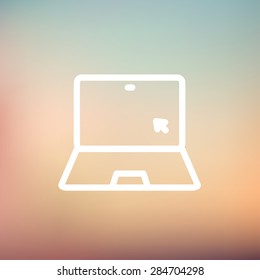 Laptop and cursor icon thin line for web and mobile, modern minimalistic flat design. Vector white icon on gradient mesh background.