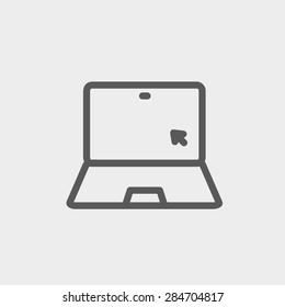 Laptop and cursor icon thin line for web and mobile, modern minimalistic flat design. Vector dark grey icon on light grey background.