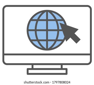 Laptop with cursor line icon.click mouse sigh concept on white background.vector