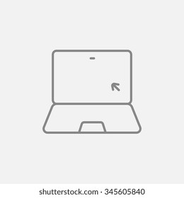 Laptop with cursor on a screen line icon for web, mobile and infographics. Vector dark grey icon isolated on light grey background.