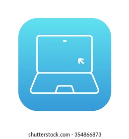 Laptop with cursor on a screen line icon for web, mobile and infographics. Vector white icon on the blue gradient square with rounded corners isolated on white background.