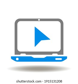 Laptop and cursor on screen vector icon. Mobile computer office workplace symbol.