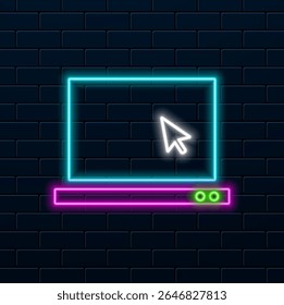 Laptop com cursor na tela Ilustração vetor no design moderno série MacBook Pro. estilo neon.
