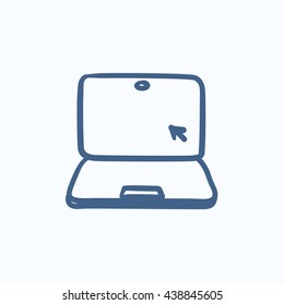 Portátil con icono de esbozo del vector del cursor aislado en el fondo. Dibujar a mano Laptop con el icono del cursor. Portátil con icono de esbozo del cursor para infografía, sitio web o aplicación.