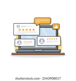 Laptop with Customer Review Vector Illustration. Customer Review Concept Design