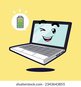 Laptop cute cartoon vector illustration