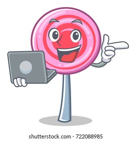 With laptop cute lollipop character cartoon