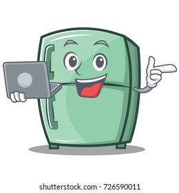 With laptop cute refrigerator character cartoon