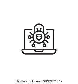 Laptop with cyber security shield and network protection icons illustration