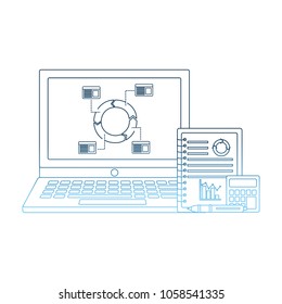 laptop with cycle diagram statistic business chart papers