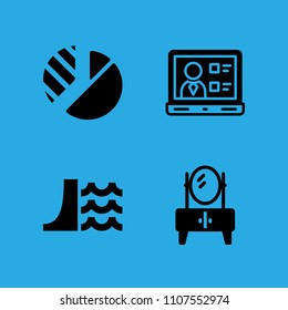 laptop, dam, pie chart and cupboard icons vector in sample icon set for web and graphic design