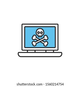 laptop danger virus internet flat line style illustration