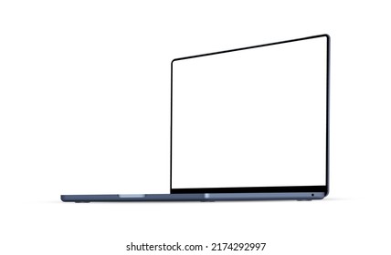 Laptop Dark Blue Mockup With Blank Screen, Isolated on White Background, Perspective Side View. Vector Illustration