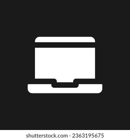 Laptop dark mode glyph ui icon. Device for school and college student. User interface design. White silhouette symbol on black space. Solid pictogram for web, mobile. Vector isolated illustration