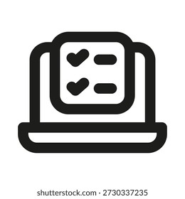 Icono de línea profesional de recopilación de datos de computadora portátil. Icono de Vector de línea de Profesional con análisis moderno y concepto de investigación, diseño de contorno limpio mínimo y símbolo de información escalable
