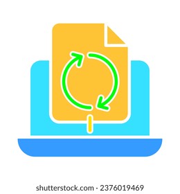 Laptop with data exchange line icon. Technology, gaming, training, personal computer, internet. Vector color icon on a white background for business and advertising.