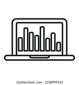Vector de contorno del icono del gráfico de datos de portátiles. Medios en línea web. Seo social