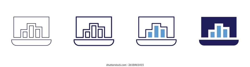 Laptop dataflow icon in 4 different styles. Thin Line, Line, Bold Line, Duotone. Duotone style. Editable stroke.