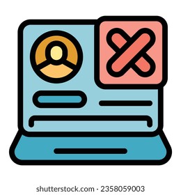 Laptop delete account icon outline vector. Web service. Profile avatar color flat