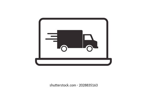 Laptop Delivery Icon. Vector isolated illustration of a laptop and a truck