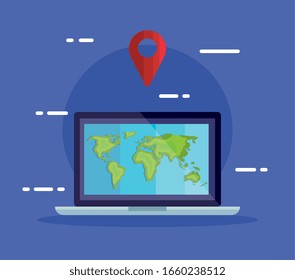 laptop for delivery logistic service tracing vector illustration design