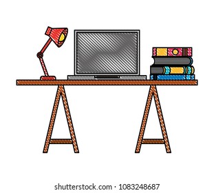 laptop with desk and books workplace