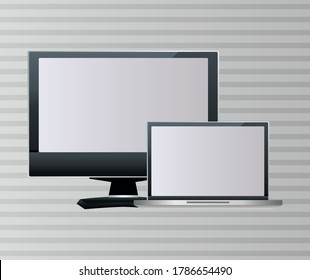 laptop and desktop computers portables digital devices vector illustration design