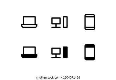 Laptop, desktop and smartphone icons. With outline and glyph style