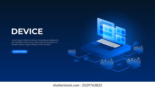 Ilustración vectorial isométrica de conectividad de dispositivos portátiles. concepto de conectividad e interacción entre dispositivos en el ecosistema digital. Adecuado para su uso en Sitios web, Anuncios y páginas de destino