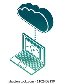 laptop device connects to cloud storage isometric