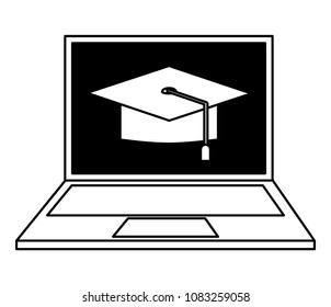 laptop device graduation hat on screen
