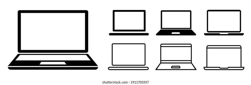 Symbole für Laptop-Geräte, Samsung-Notebook-Sammlung in verschiedenen Stilen, Bürocomputer - Stockvektorgrafik