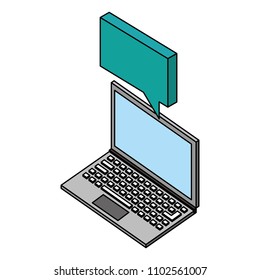 laptop device with speech bubble message isometric